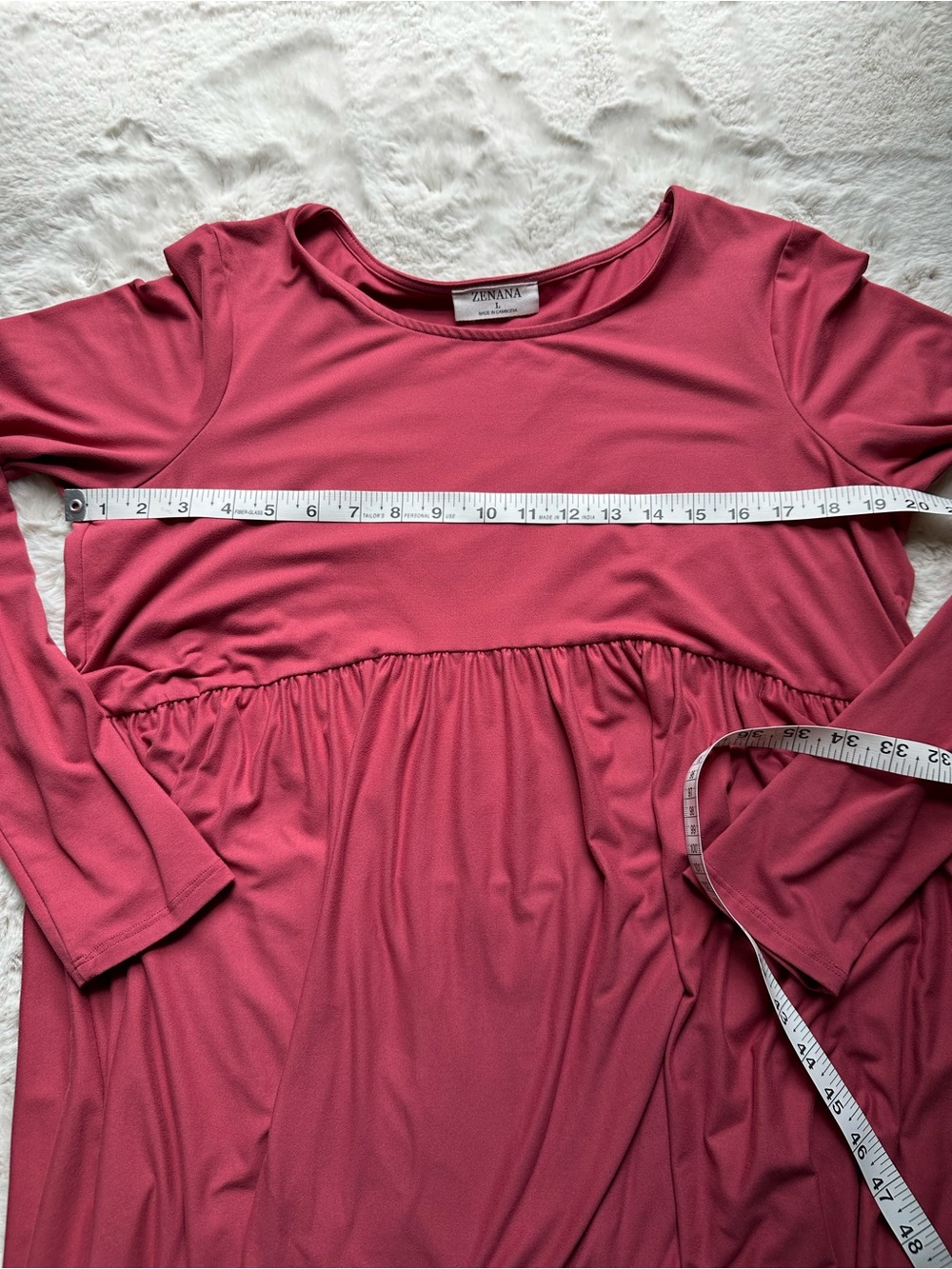 Zenana Red Babydoll Tunic Top Large Long Sleeve Empire Waist Stretchy - Picture 2 of 8